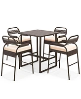 Gouun 5 Piece Rattan Counter Set with 4 Stools and Polywood Bar Table