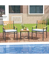 Gouun 3 Pieces Outdoor Furniture Set Acacia Wood Patio Conversation Set with Cushions