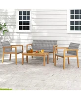 Gouun 4-Piece Patio Furniture Set with Loveseat Single Chairs and Table