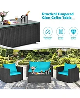 Gouun 4Pcs Patio Rattan Cushioned Furniture Set
