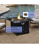 Mondawe 25"H x 32"W Square Propane Fire Pit Table 50,000 Btu with Included Waterproof Cover, Black Top