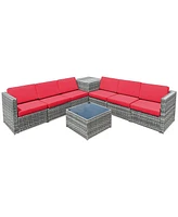 Gouun 8 Piece Wicker Sofa Rattan Dinning Set Patio Furniture with Storage Table