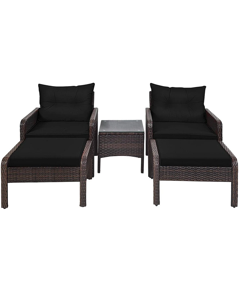 Gouun 5 Pieces Patio Rattan Sofa Ottoman Furniture Set with Cushions