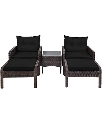 Gouun 5 Pieces Patio Rattan Sofa Ottoman Furniture Set with Cushions