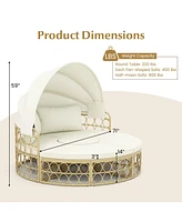 Outdoor Patio Round Daybed with Retractable Canopy and Soft Cushions