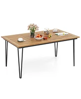 Gouun 63 Inch Rectangular Outdoor Dining Table for 6 People with Acacia Wood Tabletop and Umbrella Hole-63 inches