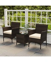 Gouun 3 Pieces Outdoor Conversation Set with Cushioned Seat and Glass Tabletop