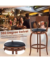 Gouun Swivel Bar Stools Set of 2 with Rubber Wood Frame and Upholstered Seat-29 Inch