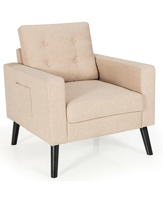 Gouun Mid-Century Upholstered Armchair Club Chair with Rubber Wood Legs