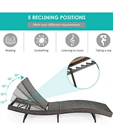 Gouun Patio Folding Adjustable Rattan Chaise Lounge Chair with Cushion