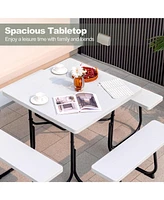 Gouun Outdoor Picnic Table with 4 Benches and Umbrella Hole