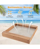 Gouun 49 x 48 Inch Kids Wooden Sandbox with Cover and 2 Bench Seats