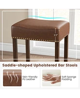 Gouun Upholstered Bar Stools Set of 2 with Footrests for Counter