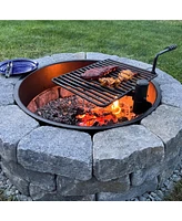 Pilot Rock 30.5 Inch Steel Ground Fire Pit Ring and Metal Cooking Grate, Black