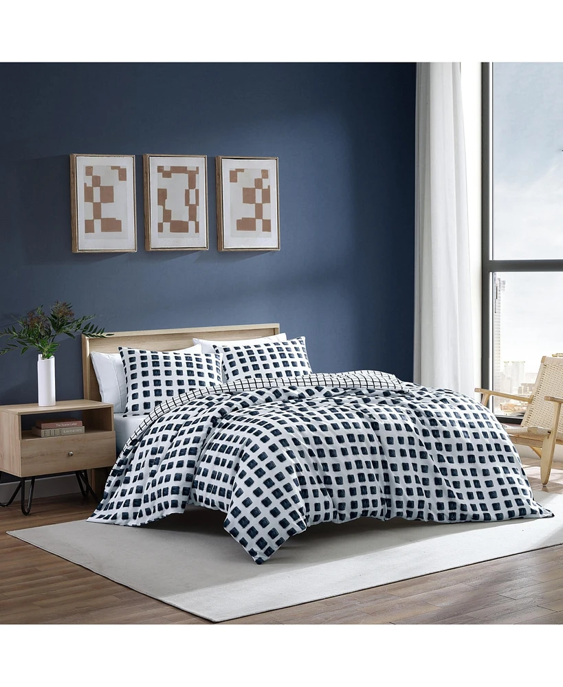 City Scene Urban Shibori Microfiber Blue 2 Piece Duvet Cover Set-Twin