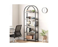 gaomon Bookshelf 5 Tier Bookcase Arched Display Racks Tall Standing Bookshelves Metal Frame Farmhouse Storage Rack Shelf Grey Book Shelf for Bedroom