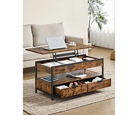 Slickblue Lift Top Coffee Table with Storage Drawers, Coffee Table for Living Room with Lifting Top