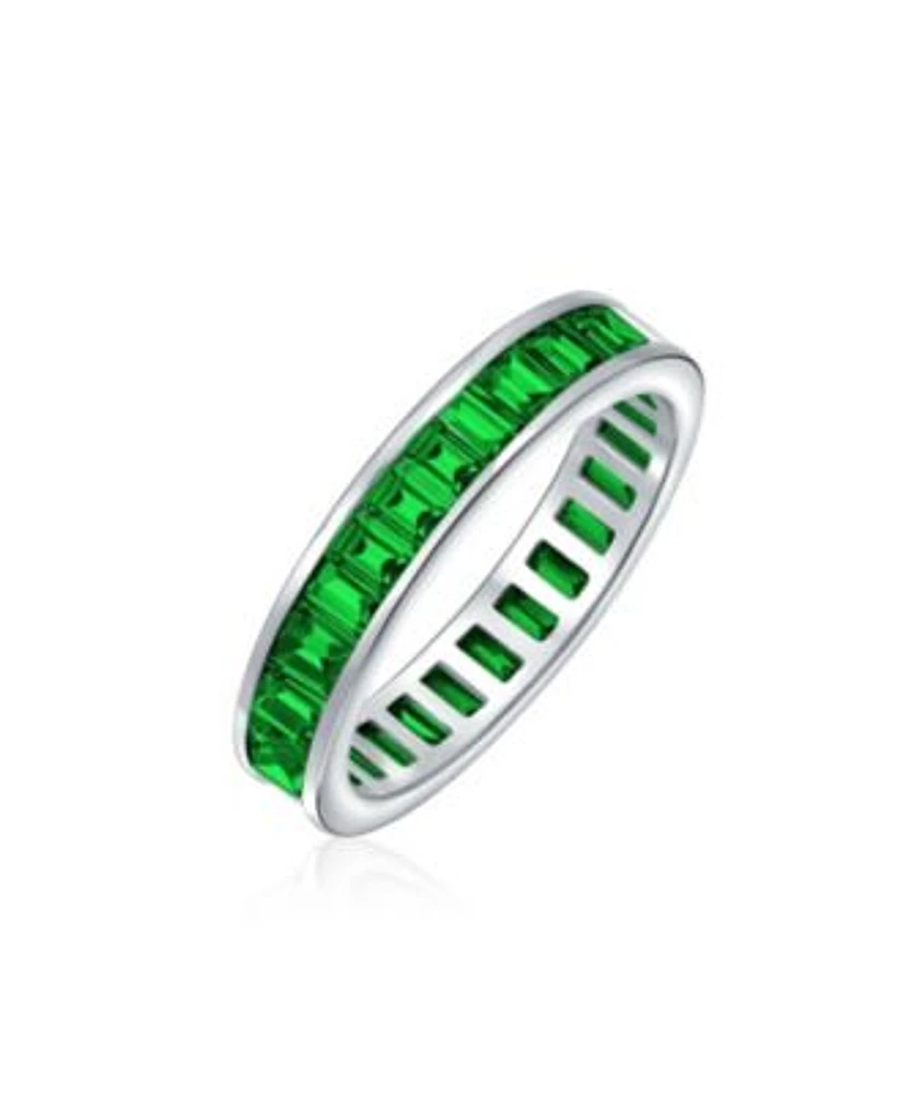 Bling Jewelry Cubic Zirconia Channel Set Rectangle Baguette Cz Eternity Ring Band For Women 14k Yellow Gold Plated .925 Sterling Silver 4mm Stackable Rings