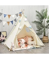 Gymax Portable Kids Play Tent Indian Canvas Teepee Playhouse Toy Gift w/ Window
