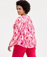 INC Plus Printed Split-Neck Top, Exclusively at Macy's