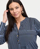 INC Plus Printed Split-Neck Top, Exclusively at Macy's