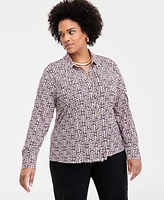 INC Plus Printed Flap-Pocket Knit Shirt, Exclusively at Macy's