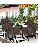 Gymax Patio 4PCS Rattan Arm Dining Chair Cushioned Sofa Furniture Brown