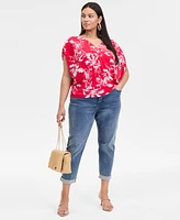 INC Plus Printed Ruched Surplice-Neck Top, Exclusively at Macy's