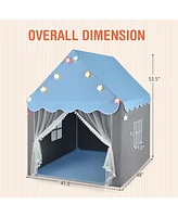 Gymax Kids Playhouse Tent Large Castle Fairy Tent Gift w/Star Lights Mat