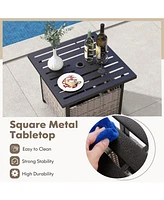 Gouun Outdoor Patio Rattan Wicker Steel Side Deck Table