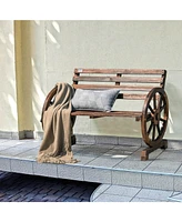 Gouun 2-Person Outdoor Wooden Wagon Wheel Garden Bench