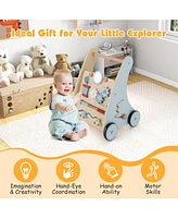 Gouun Wooden Baby Push and Pull Walker with Multi-Activity Learning Center