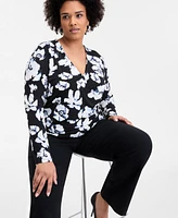 INC Plus Printed Dolman-Sleeve Surplice-Neck Top, Exclusively at Macy's