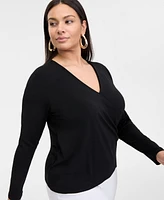 INC Plus Dolman-Sleeve Surplice-Neck Top, Exclusively at Macy's