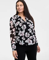 INC Plus Printed Johnny Collar Top, Exclusively at Macy's