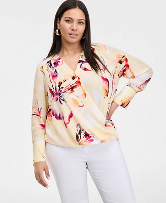 INC Plus Printed Surplice-Neck Blouse, Exclusively at Macy's