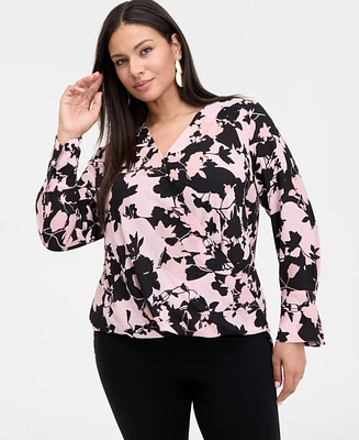 INC Plus Printed Surplice-Neck Blouse, Exclusively at Macy's