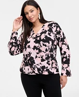 INC Plus Printed Surplice-Neck Blouse, Exclusively at Macy's