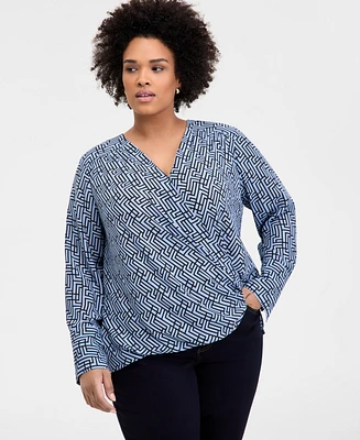 INC Plus Printed Surplice-Neck Blouse, Exclusively at Macy's