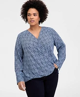 INC Plus Printed Surplice-Neck Blouse, Exclusively at Macy's