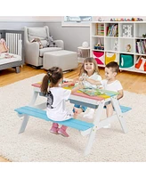 Gouun 3-in-1 Kids Outdoor Picnic Water Sand Table with Umbrella Play Boxes