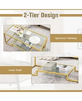 Gouun Modern 2-Tier Rectangular Table with Glass Table Top