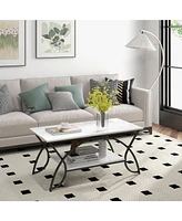 Gouun 2-Tier Faux Marble Table with Marble Top and Metal Frame
