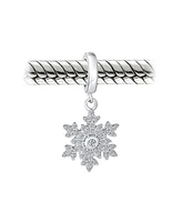 Bling Jewelry Christmas Dangle Snowflake Bead Charm .925 Sterling Silver