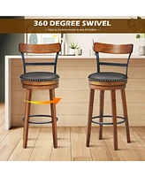 Gymax Set of BarStool 30.5'' Swivel Pub Height Dining Chair with Rubber Wood Legs