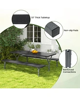 Gouun 6 Feet Picnic Table Bench Set with Hdpe Tabletop for 8 Person