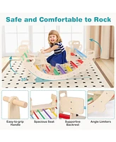 Gouun 4-in-1 Multifunctional Wooden Climbing Toys with Rocker and Crawling Tunnel