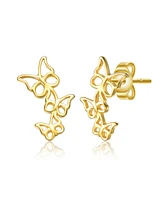 GiGiGirl Sterling Silver 14K Gold Plated FIligree Butterfly Trio Stud Earrings