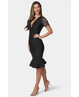 Bebe Women's Bandage Dress With Lace Detail