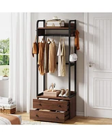 Tribesigns Freestanding Closet Organizer Small Clothes Rack with Drawers and Shelves, Heavy Duty Coat Rack Small Garment Rack Industrial Hall Tree for